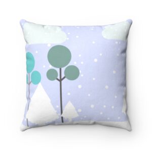 Blue and White Winter Scene Faux Suede Square Pillow