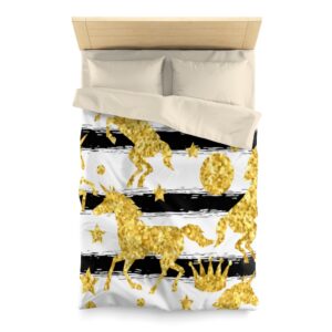 Black and Gold Unicorn Duvet Cover – Unicorn Bedding – Unicorn Room – Comforter – Microfiber Duvet Cover