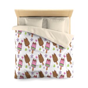 Cute Cats and Desserts Duvet Cover – Ice Cream – Popsicle Sticks – Cats – Kittens – Microfiber Duvet Cover