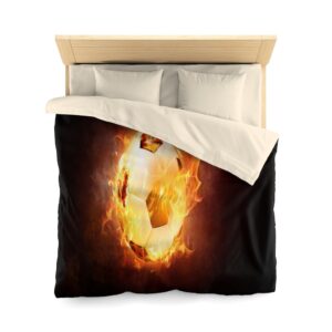 Soccer Ball on Fire Duvet Cover – Soccer Bedding – Soccer Comforter – Microfiber Duvet Cover – Twin – Queen