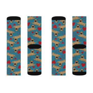 Pug Valentine’s Day Socks – Pug Lover Gift – Love my Pug Socks – Cute Pug gift – Sublimation Socks