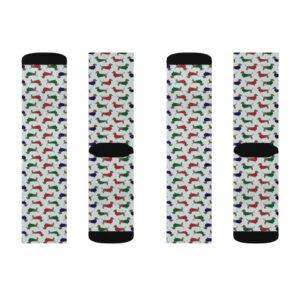 Dachshund in Sweater Socks – Doxie Socks – Love My Dachshund – Dachshund Owner Gift – Sublimation Socks