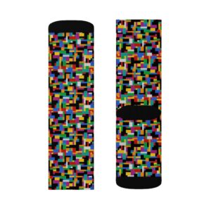 Building Blocks – Pixels – Bricks – Colorful Socks – Cool Socks – Loves building – Themed Gift – Sublimation Socks