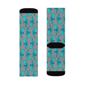 Grey and Aqua Trumpet Socks – Sublimation Socks