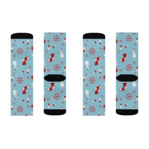 Winter Wonderland Christmas Socks – Holiday Socks – Blue, Red and White – Christmas Sublimation Socks