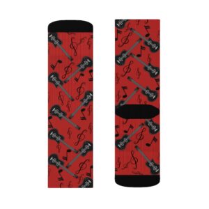 Red Guitar Socks – Guitar Themed Gift – Loves Guitars – Plays Guitar – Guitar Player Gift – Band Gift