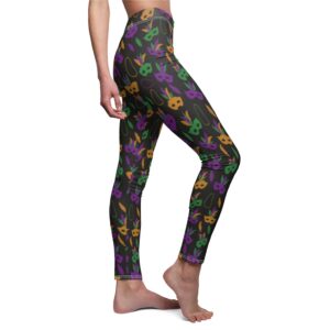 Mardi Gras Leggings – Masks and Beads – Women’s Cut & Sew Casual Leggings