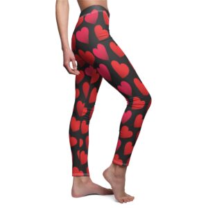 Valentine’s Day Leggings – Black Leggings with Pink and Red Hearts – Women’s Cut & Sew Casual Leggings