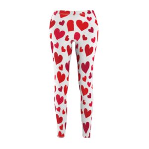 Valentine’s Day Leggings – White Leggings with red hearts – Women’s Cut & Sew Casual Leggings