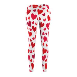 Valentine’s Day Leggings – White Leggings with red hearts – Women’s Cut & Sew Casual Leggings