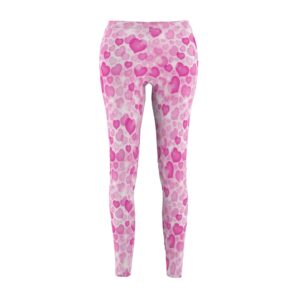 Valentine’s Day Leggings – White with Assorted Pink Hearts – Women’s Cut & Sew Casual Leggings