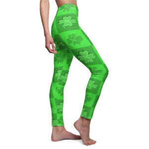 Light Green Dark Green Shamrock St Patrick’s Day Leggings – Women’s Cut & Sew Casual Leggings