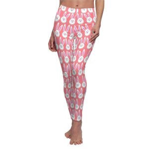 Easter Bunny Leggings – Pink and White Bunny Leggings – Women’s Cut & Sew Casual Leggings