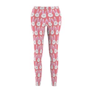 Easter Bunny Leggings – Pink and White Bunny Leggings – Women’s Cut & Sew Casual Leggings