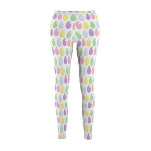 Easter Egg Leggings – White Leggings with colorful easter eggs – fun Easter Leggings – Women’s Cut & Sew Casual Leggings